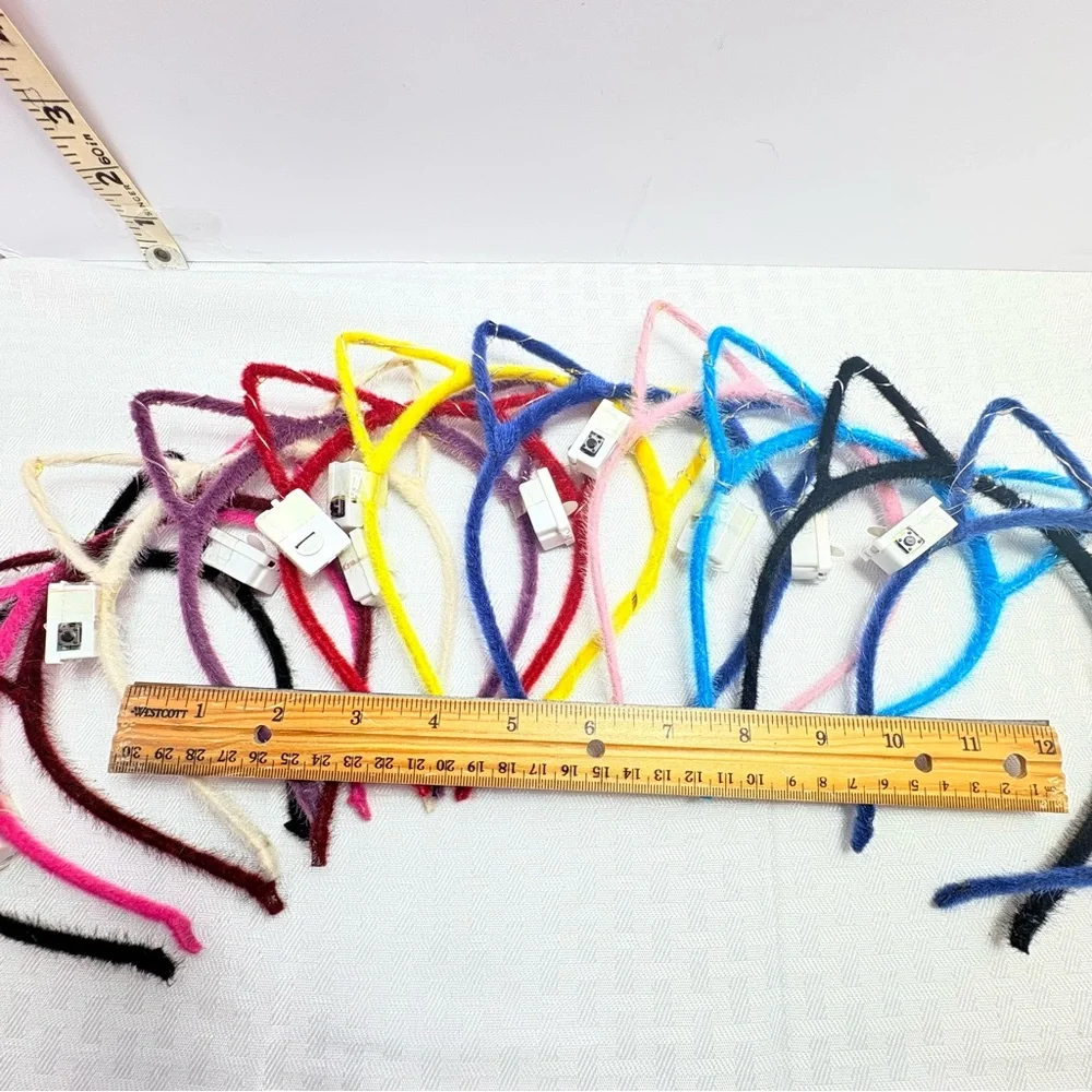 A Dozen of Brand New! Fuzzy Cat Light up Ear Headbands - Assorted Colors